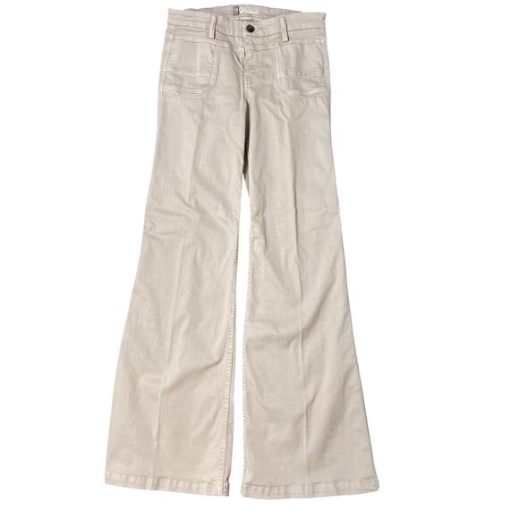 Level 99 Lyocell Cotton Blend Mid-Rise Pocket Flare Pants Women's Size 28 Tan - Picture 1 of 5